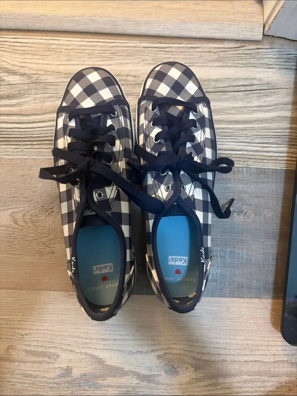 Draper James x Keds Navy and White Gingham Canvas Lace-Up Sneakers